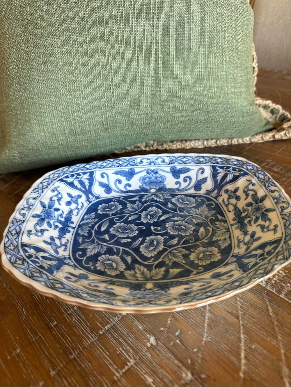 Andrea By Sadek Blue and White scalloped plate.